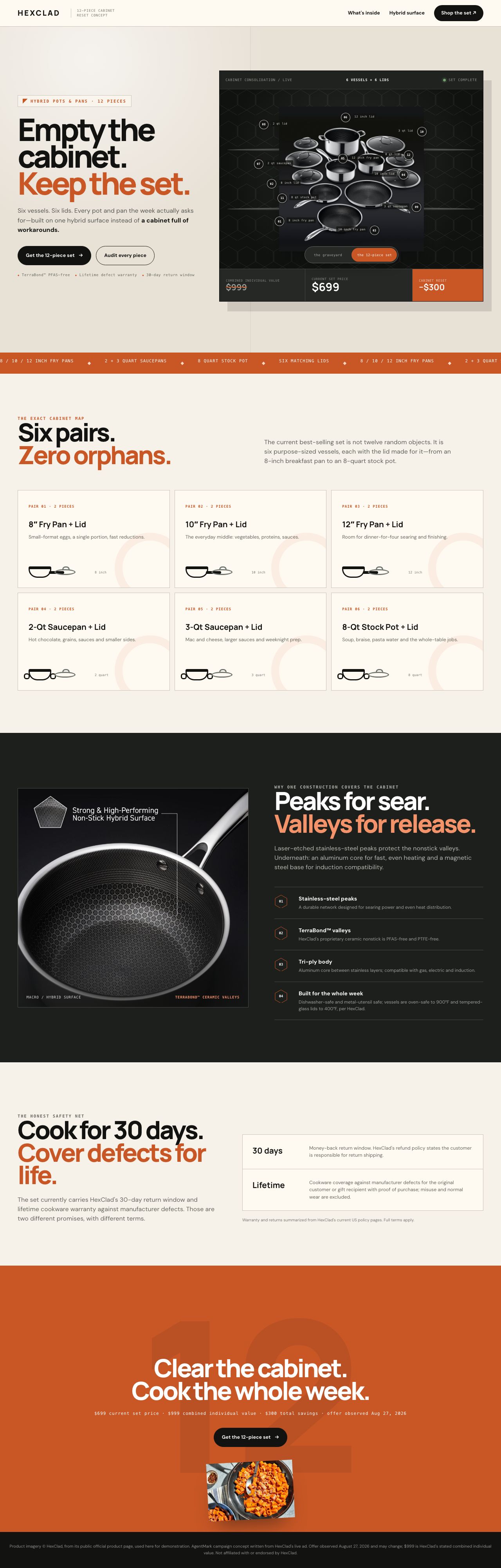 Complete Offer page concept for HexClad, including the product, story and offer